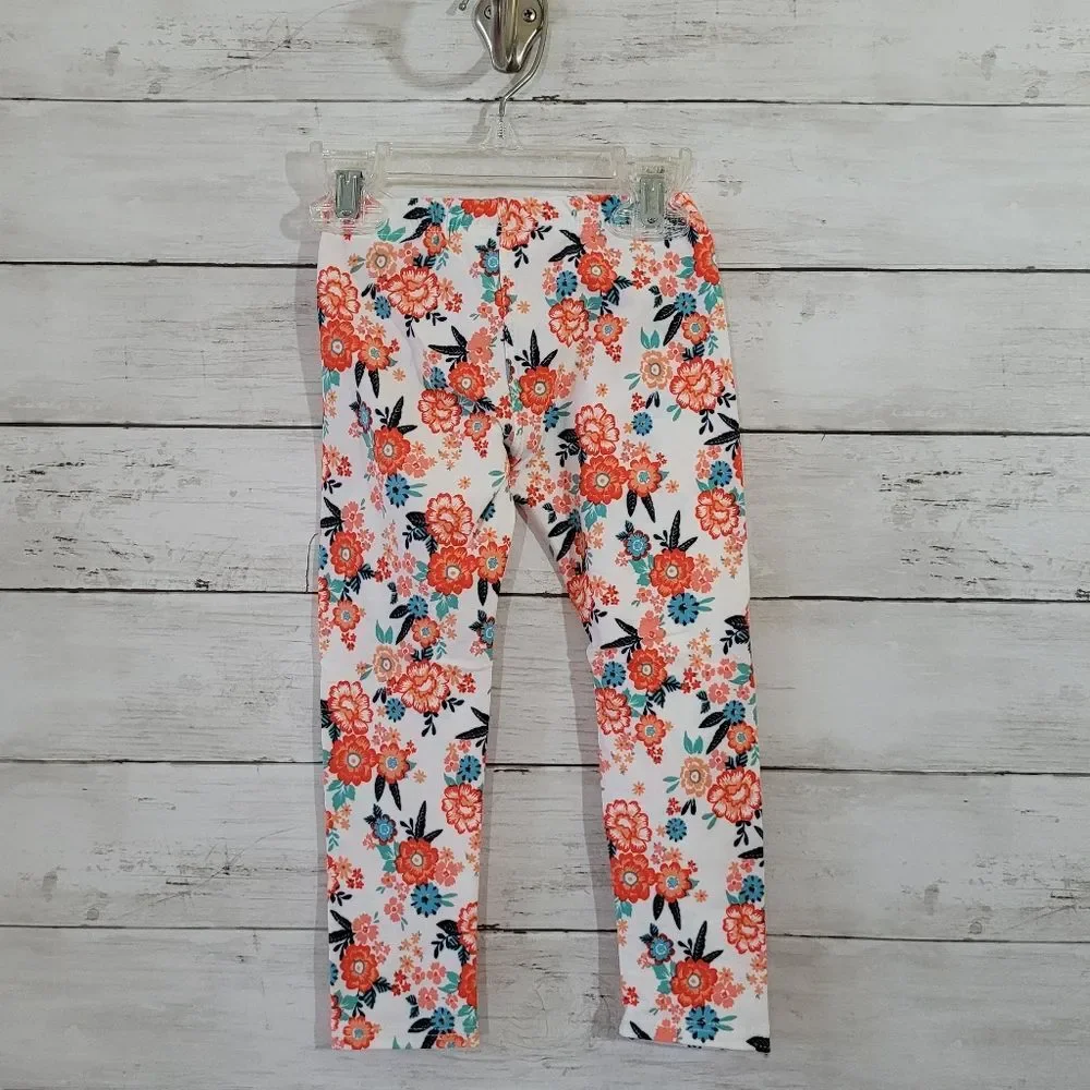 BNWT DOT‎ DOT SMILE Baby Girl White Orange Floral Buttery Soft Leggings Size 2T